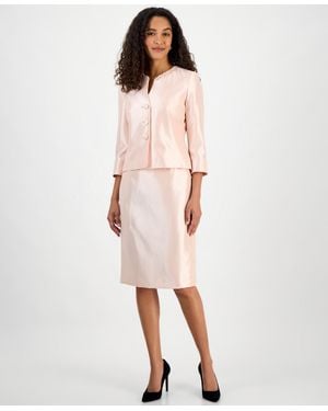 Le Suit Collarless Three-button 3/4-sleeve Jacket & Slim Skimmer Skirt Set - Pink