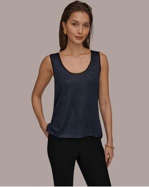 Donna Karan Sequin Scoop Neck Sweater - Blue