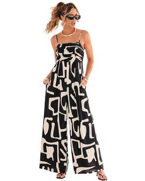 CUPSHE Abstract Geometric Print Wide-leg Jumpsuit - White