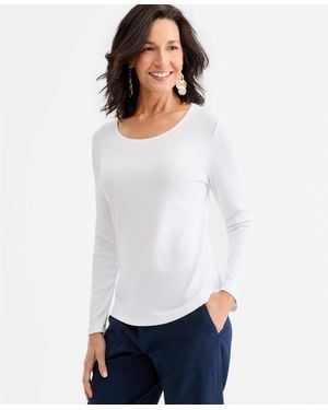 Style & Co. Petite Scoop-neck Long-sleeve Cotton Top - White