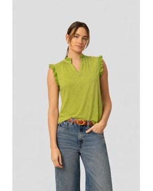 Cable & Gauge Eyelet Split Neck Sleeveless Top - Green