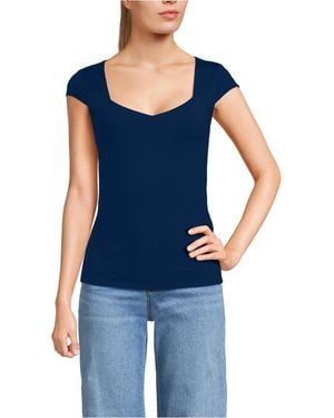 Lands' End Cap Sleeve Tugless Double Layer Sweetheart Knit Top - Blue