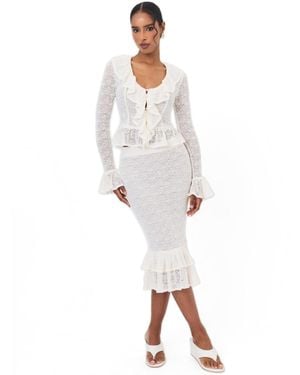 Miss Circle Urvi Crochet Ruffled Midi Skirt - White