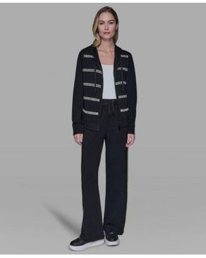 KARL LAGERFELD Pearl Front Zipper Tracksuit Jacket Trim Mid Rise Track Pants - Gray