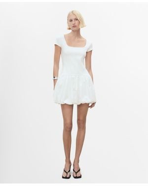 Mango Puffed Hem Combined Dress - White