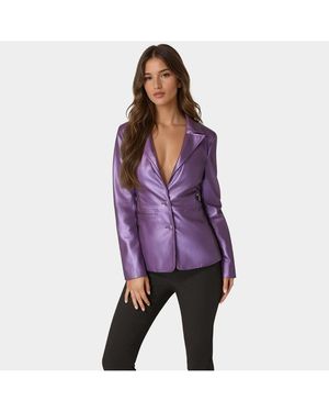 Bebe Tailored Metallic Faux Leather Blazer - Purple