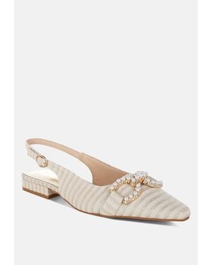 LONDON RAG Crina Pearl-detailed Horsebit Woven Flats - White