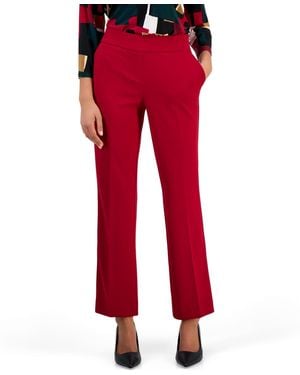 Anne Klein Essentials Ak Anne Klein Petite Pull-on Straight-leg Pants - Red
