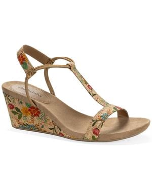 Style & Co. Mulan Elastic T-strap Wedge Sandals - Metallic