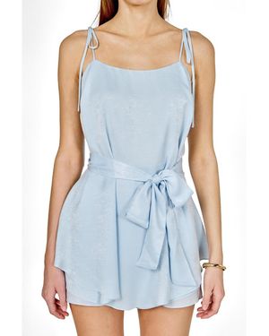 Endless Rose Spaghetti Tie Belted Romper Dress - Blue