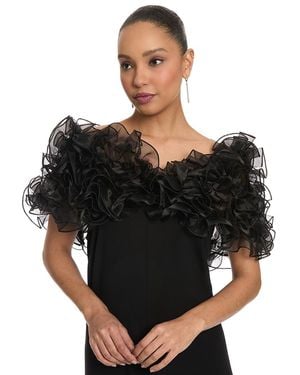 Muse Chandra Organza Ruffle Off-shoulder Shawl - Black