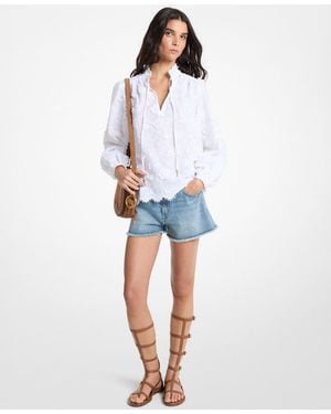 MICHAEL Michael Kors Floral Embroidered Cotton Voile Blouse - Blue