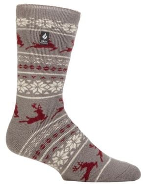 Heat Holders Lite Jasper Holiday Outdoor Fair Isle Crew Sock - Gray