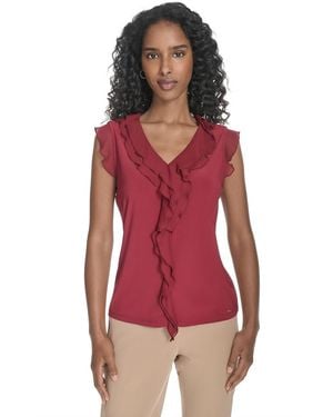 Tommy Hilfiger Ruffled Mixed-media Top - Red