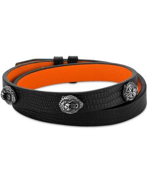 Bulova X Marc Anthony Lion Head Studded Leather Wrap Bracelet - Orange