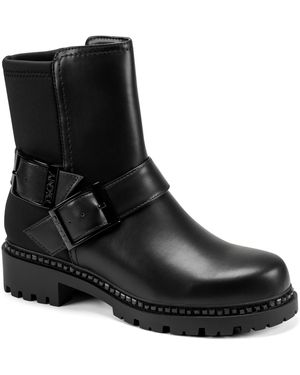 DKNY Roselle Moto Lug Sole Faux Leather Booties - Black