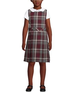 Lands' End School Uniform Girls Plaid Sweater Top Of Knee - Red