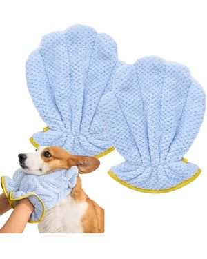 Aronkl Pet Towel Gloves Microfiber Absorbent Quick Drying For Dogs Cats 2 Pack - Blue