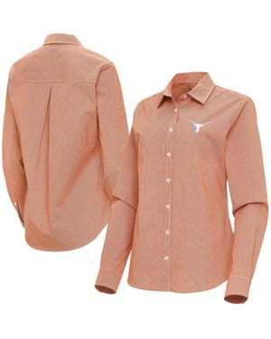 Antigua Texas Longhorns Porter Woven Tri-blend Long-sleeve Button-up Shirt - Pink