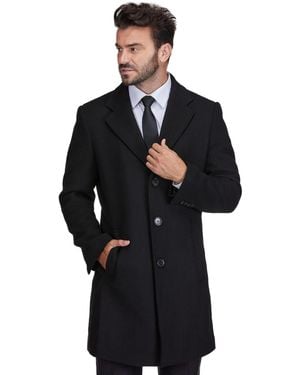 Braveman Big & Tall Tailored Wool Blend Notch Collar Wool Blend Walker Car Coat - Black