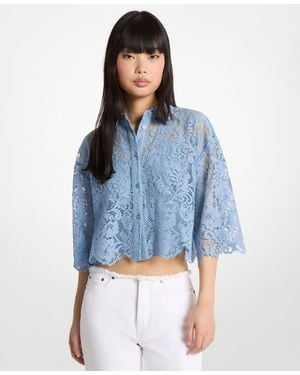 Michael Kors Michael Short-sleeve Cropped Shirt - Blue