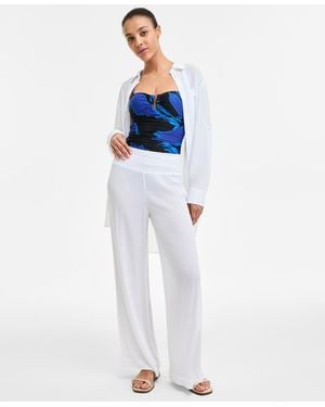 DKNY Smocked-waist Cover-up Pull-on Pants - White