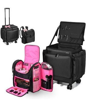 Byootique Rolling Makeup Train Case W/ Backpack Travel Barber Cosmetic Pink - Black