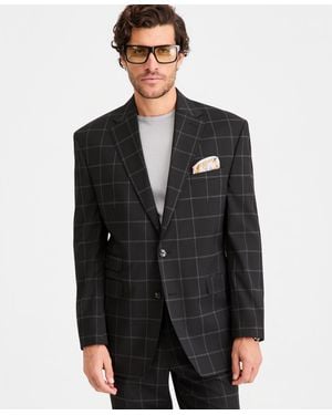 Tayion Collection Classic-fit Windowpane Suit Separates Jacket - Black