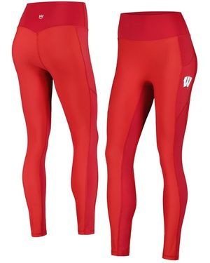 KADYLUXE Wisconsin Badgers 7/8 Mixed Media Pocket ileggings - Red