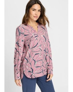 Olsen Graphic Leaf Print Tunic Shirt - Pink