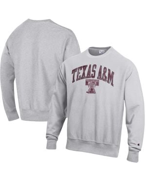 Champion Texas A&m aggies Distressed Arch Over Logo Reverse Weave Crewneck Sweatshirt - Gray