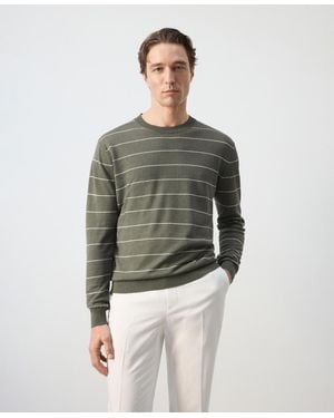 Mango Striped Fine-knit Linen-blend Sweater - Gray