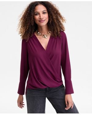 INC International Concepts Surplice Long-sleeve Blouse - Purple