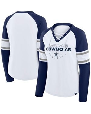 Fanatics White/navy Dallas Cowboys Redzone Blitz Package Raglan Lace-up V-neck Long Sleeve T-shirt - Blue