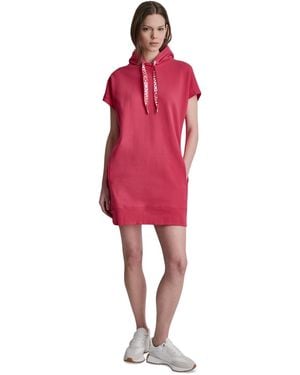 DKNY Two-tone Hooded Mini Dress - Red