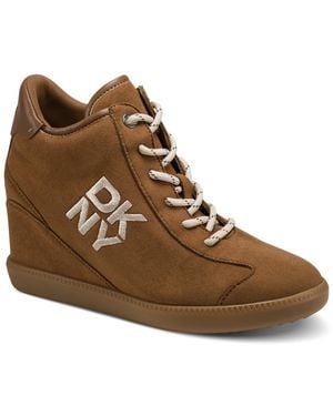 DKNY Sammy Lace-up Wedge Sneakers - Brown