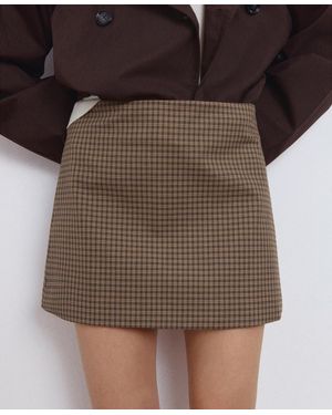 Mango Houndstooth Short Skirt - Brown