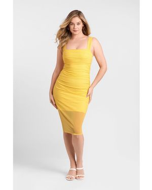 S3 Apparel Draped Mesh Sculpting Midi Dress - Yellow
