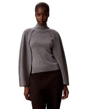 Calvin Klein Mock Neck Cape Sleeveless Sweater - Brown