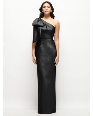 Alfred Sung Oversized Bow One-shoulder Satin Column Maxi Dress - Blue