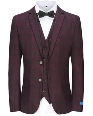 Gino Vitale 3-piece Slim Fit Check Suit - Purple