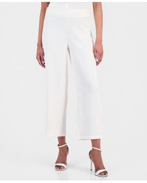 Anne Klein Crinkle-knit Pull-on Wide-leg Pants - White