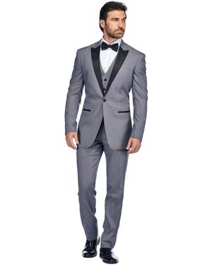 Gino Vitale 3 Piece Birdseye Peak Lapel Tuxedo Set - Blue