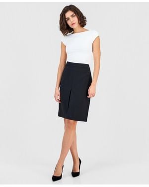 Kasper Box-pleat Pencil Skirt - Blue