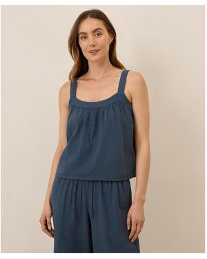 Pact Organic Cotton Coastal Double Gauze Square Neck Cami - Blue