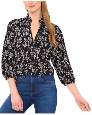 Cece Raglan 3/4-sleeve Ruffle Neck Top - Black
