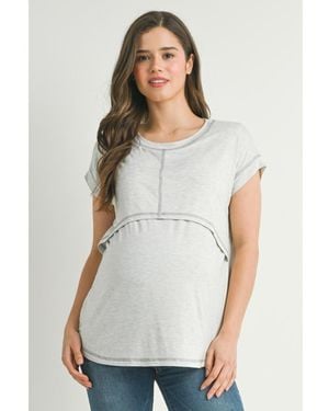 Hello Miss Maternity T-shirt Relaxed Fit Short Sleeve Layered Nursing-friendly - White