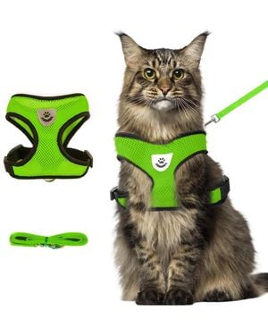 Aronkl Summer Cat Harness Leash Set Anti Escape Adjustable Soft Mesh Reflective Breathable Lightweight - Green