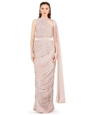 Amiri Asymmetric Cutout Ruched Dress With Single Cape Sleeve - Black