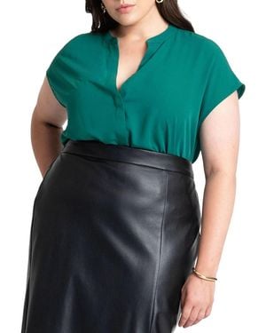 Eloquii Notch Collar Blouse - Green